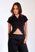 Black Eyelet Top